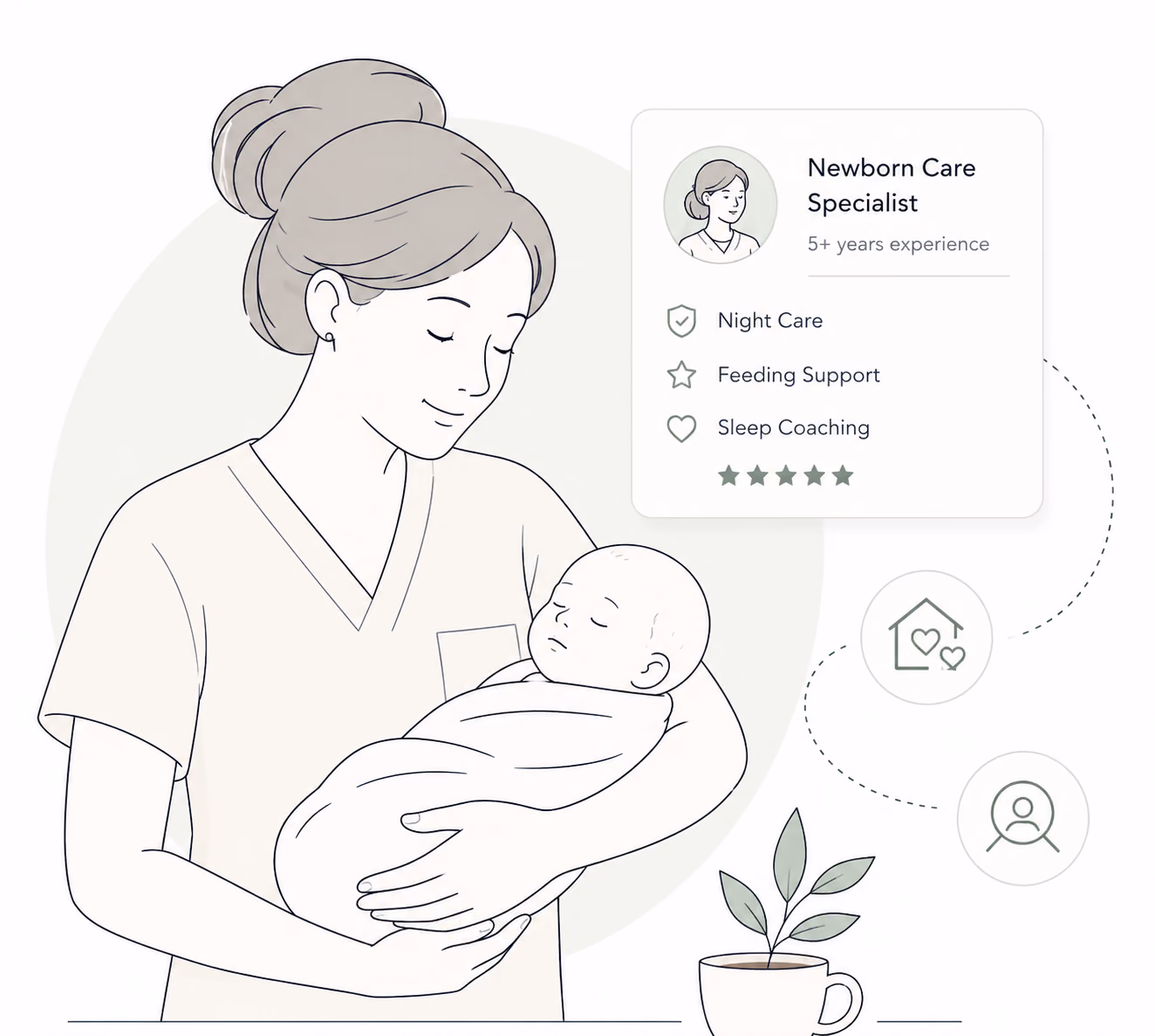 Newborn care specialist profile illustration for the cubbie Professional Network